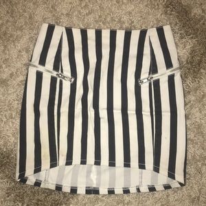 Size 4 - Black + White Stripped Jean Mini Skirt